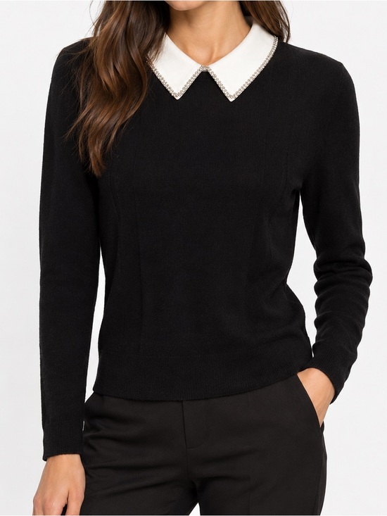 Liv Milano Sweaters - Liv Milano Preppy sweater Black with White beaded Collar - Size S